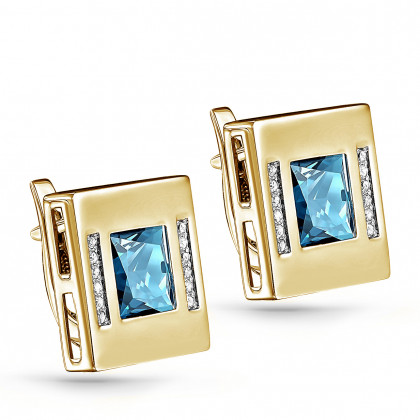 Серьги из золота с бриллиантом и топазом london blue